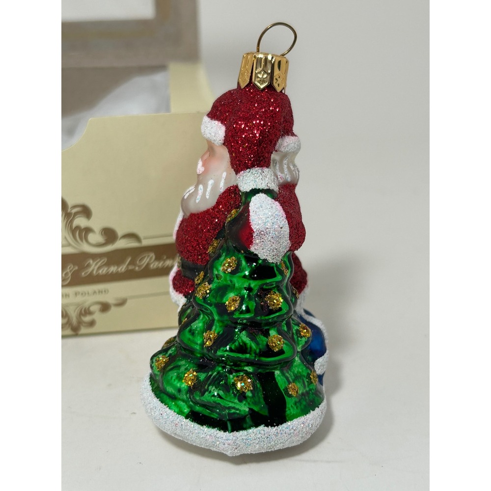Polish Glass Santa Claus Christmas Ornament Hand Painted Mouth Blown Poland Box - Picture 4 of 7